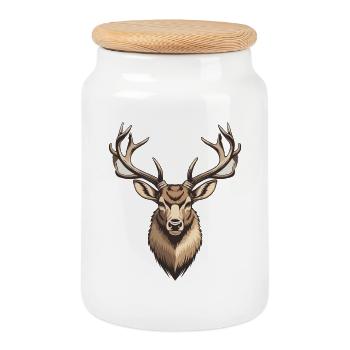 Hunting Hunter Game Shooting Hunting Deer Antlers Deer - Cookie Jar with Wooden Lid - white - Front