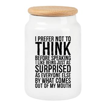 I prefer not to think before speaking I like being - Cookie Jar with Wooden Lid - white - Front