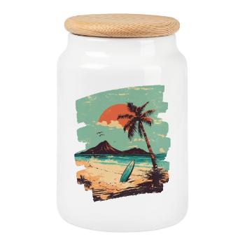 Strand Palmen Sonne Sommer - Keksdose mit Holzdeckel - Weiß - Vorne