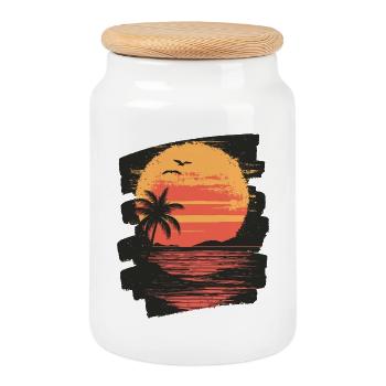 Plage Palmiers Coucher de soleil Été - Boîte à biscuits avec couvercle en bois - blanc - Devant