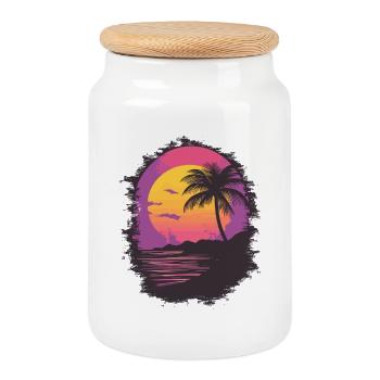 Plage Palmiers Coucher de soleil Été - Boîte à biscuits avec couvercle en bois - blanc - Devant