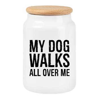 Mein Hund läuft über mich herum - Keksdose mit Holzdeckel - Weiß - Vorne