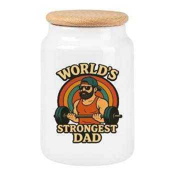 World's Strongest Dad Workout Training Gym - Cookie Jar with Wooden Lid - white - Front