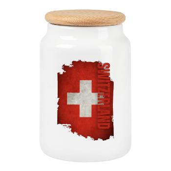 Drapeau vertical de la Suisse, j’aime la Suisse - Boîte à biscuits avec couvercle en bois - blanc - Devant