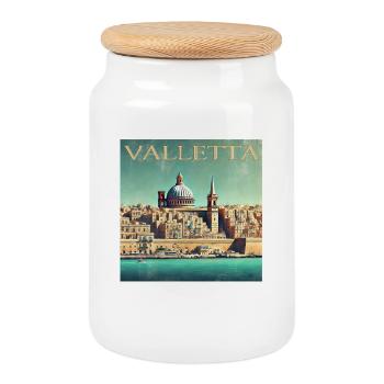 Rétro Malte La Valette Port Ville Sunbeams - Boîte à biscuits avec couvercle en bois - blanc - Devant