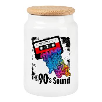 The 90s Sound - Retro Cassette Colorful - Cookie Jar with Wooden Lid - white - Front