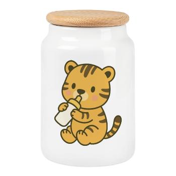 Bottle Baby Tiger - Baby Tiger with Bottle - Cookie Jar with Wooden Lid - white - Front