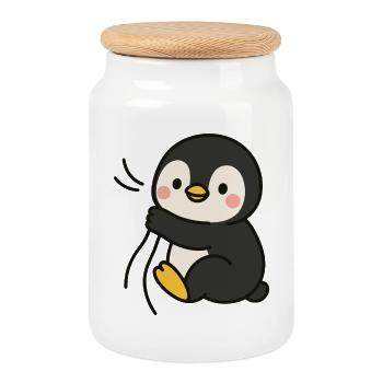Kuschelpinguin - Keksdose mit Holzdeckel - Weiß - Vorne