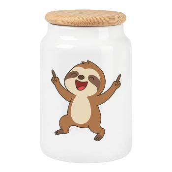 Paresseuse heureuse - Boîte à biscuits avec couvercle en bois - blanc - Devant