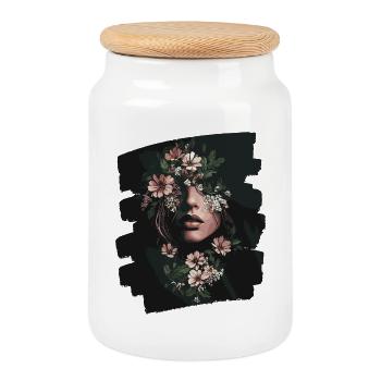 Femme Tête Fleurs Journée Internationale de la Femme Abstrait Créatif - Boîte à biscuits avec couvercle en bois - blanc - Devant
