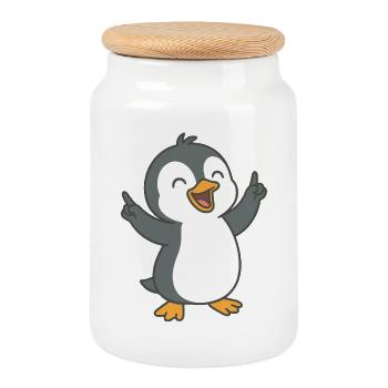 Tanzender Pinguin - Keksdose mit Holzdeckel - Weiß - Vorne