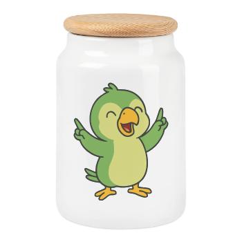 Perroquet de fête - Boîte à biscuits avec couvercle en bois - blanc - Devant