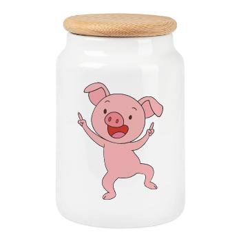 Porcelet porte-bonheur rose - Boîte à biscuits avec couvercle en bois - blanc - Devant