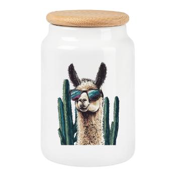Lama drôle Alpaga Lama Lama Animal Cadeau - Boîte à biscuits avec couvercle en bois - blanc - Devant