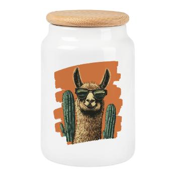 Lama drôle Alpaga Lama Lama Animal Cadeau - Boîte à biscuits avec couvercle en bois - blanc - Devant