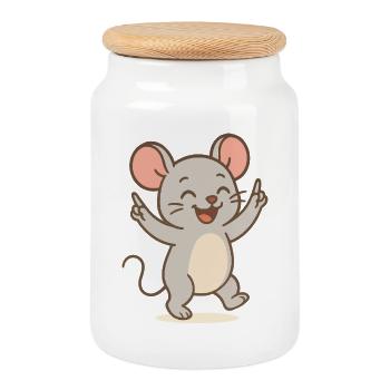 Souris porte-bonheur - Boîte à biscuits avec couvercle en bois - blanc - Devant