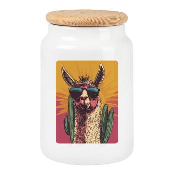 Lama drôle Alpaga Lama Lama Animal Cadeau - Boîte à biscuits avec couvercle en bois - blanc - Devant
