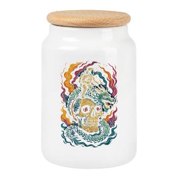 Astronaute chevauchant Dragon Crâne cosmique Art - Boîte à biscuits avec couvercle en bois - blanc - Devant