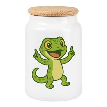 Joyeuses vibrations de gecko - Boîte à biscuits avec couvercle en bois - blanc - Devant