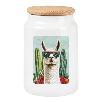 Lama drôle Alpaga Lama Lama Animal Cadeau - Boîte à biscuits avec couvercle en bois - blanc - Devant