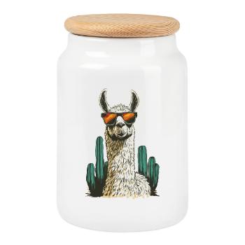 Lama drôle Alpaga Lama Lama Animal Cadeau - Boîte à biscuits avec couvercle en bois - blanc - Devant