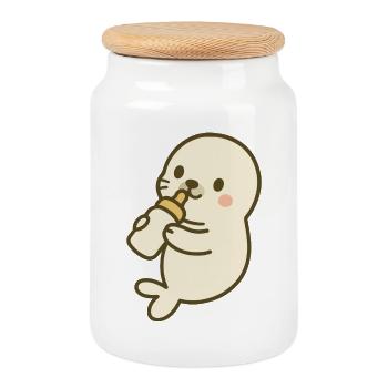 Flacon Seal Baby - Boîte à biscuits avec couvercle en bois - blanc - Devant