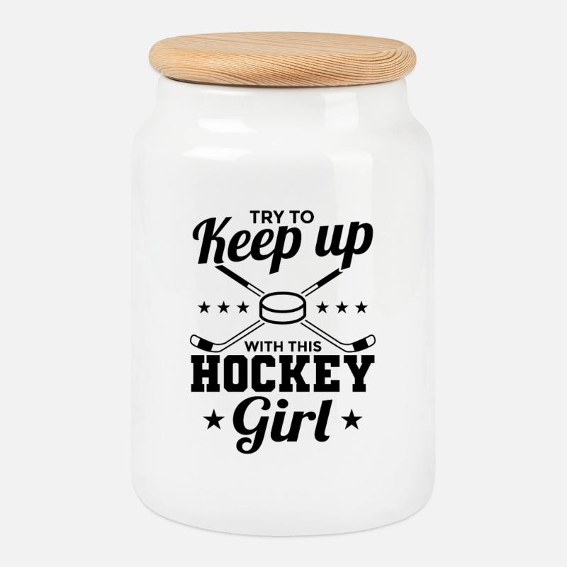Eishockey Mädchen - Keksdose mit Holzdeckel - Weiß