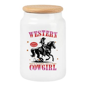 Howdy Rodeo – Not for Beginners“-Design - Keksdose mit Holzdeckel - Weiß - Vorne