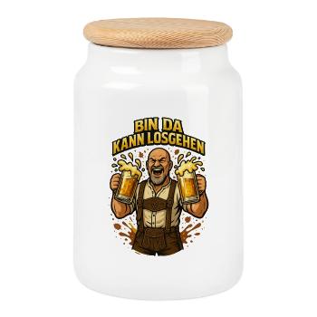 Bier Bierkrug Bierflasche Bierzelt Biergarten - Keksdose mit Holzdeckel - Weiß - Vorne