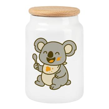 Cute baby koala eating - Cookie Jar with Wooden Lid - white - Front