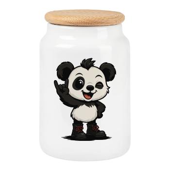 Panda Punk'n'Roll - Cookie Jar with Wooden Lid - white - Front
