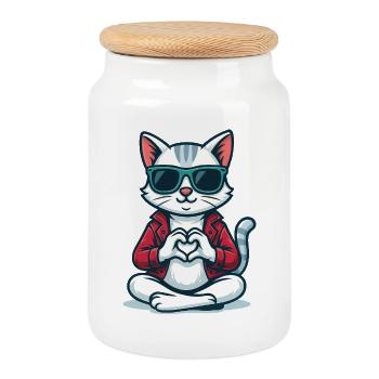 Battement de cœur Kitty - Boîte à biscuits avec couvercle en bois - blanc - Devant