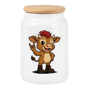 Punk Rock Calf - Cookie Jar with Wooden Lid - white - Front