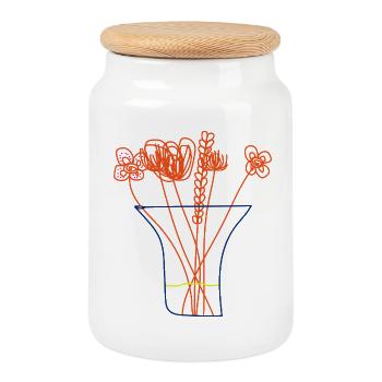 Minimalist Bouquet – Flowers in a Vase - Cookie Jar with Wooden Lid - white - Front