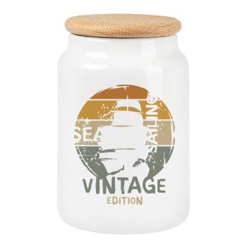 Ancien voilier vintage - Icône des mers et de l’océan - Boîte à biscuits avec couvercle en bois - blanc - Devant