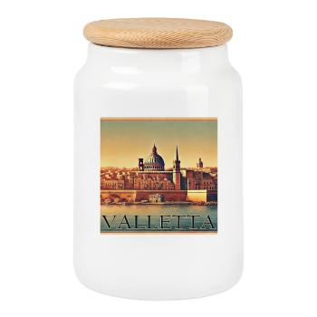 La Valette à Malte : ville portuaire méditerranéenne rétro - Boîte à biscuits avec couvercle en bois - blanc - Devant