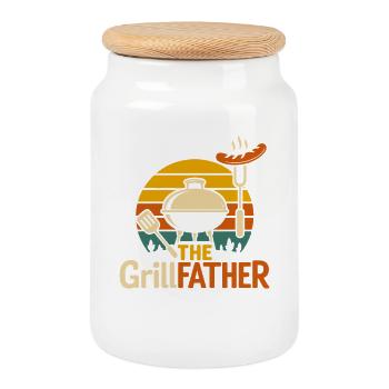 Grilling fun in style - The GrillFather BBQ Kitchen - Cookie Jar with Wooden Lid - white - Front