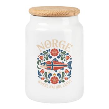 Norge Norwegen Lachs Folk Art Tradition Rosemaling - Keksdose mit Holzdeckel - Weiß - Vorne