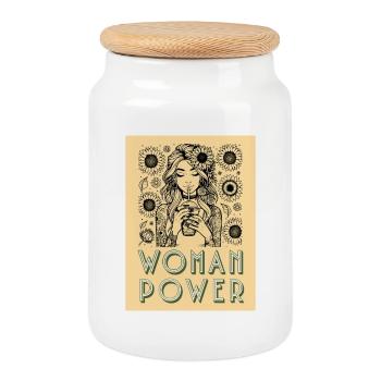Woman Power – Sunflower Girl Clipart - Cookie Jar with Wooden Lid - white - Front