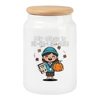 MY CLASS IS UN-BE-LEAF-ABLE - TEACHER GIFT - Cookie Jar with Wooden Lid - white - Front