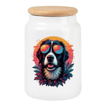 Tropical dog with sunglasses - Cookie Jar with Wooden Lid - white - Front
