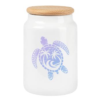 Turtle Motif Waves Festival Turtle Surfer - Cookie Jar with Wooden Lid - white - Front