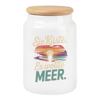 Vous côte Il voulait mer plage amour vague surfeur - Boîte à biscuits avec couvercle en bois - blanc - Devant