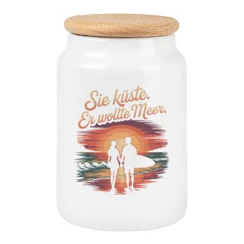 Vous côte Il voulait mer plage amour vague surfeur - Boîte à biscuits avec couvercle en bois - blanc - Devant