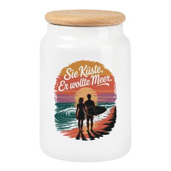 Vous côte Il voulait mer plage amour vague surfeur - Boîte à biscuits avec couvercle en bois - blanc - Devant