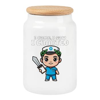 I CAME, I SAW, I CHARTED - NURSE GIFT - Cookie Jar with Wooden Lid - white - Front