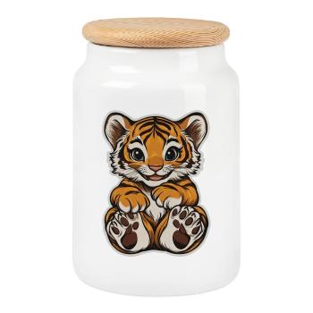 Cute Tiger – Fun Gift Idea for Kids - Cookie Jar with Wooden Lid - white - Front