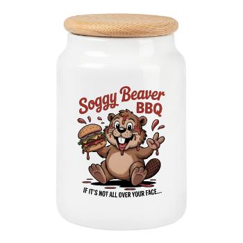 Soggy Beaver BBQ - Cookie Jar with Wooden Lid - white - Front