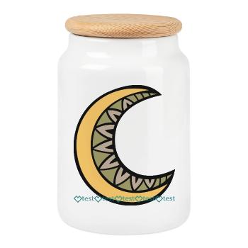 Moon pattern with geometric leaf décor motif - Cookie Jar with Wooden Lid - white - Front