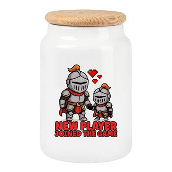 NEW PLAYER JOINED THE GAME - Gamer Dad Humor - Cookie Jar with Wooden Lid - white - Front